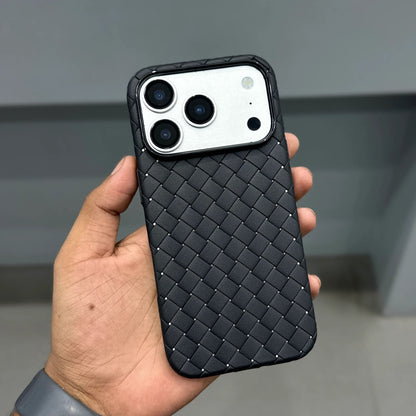 iPhone 18 Pro Max Luxury Weave Breathable Cooling Matte Soft Grid Case - Black