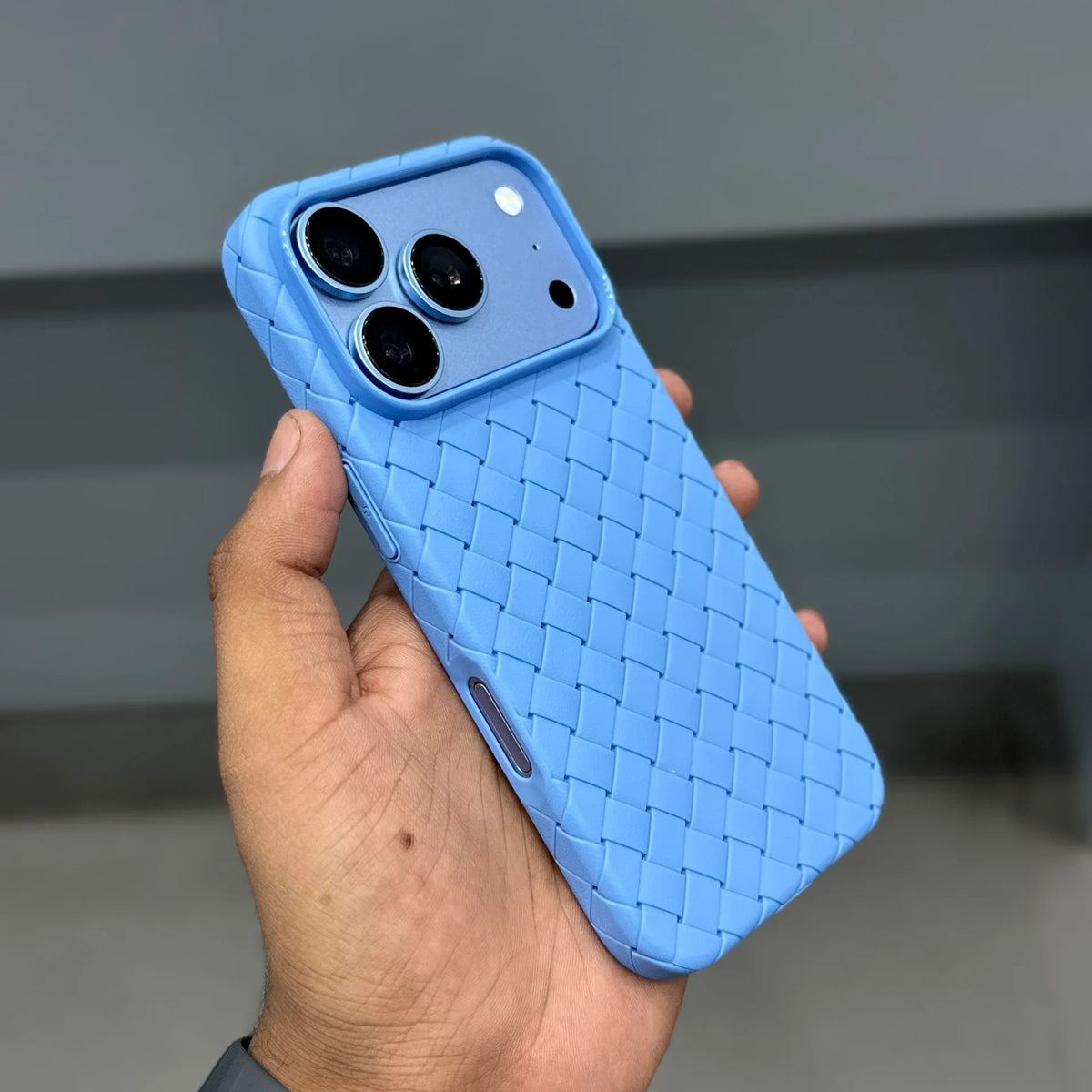 iPhone 18 Pro Max Luxury Weave Breathable Cooling Matte Soft Grid Case - Sky Blue