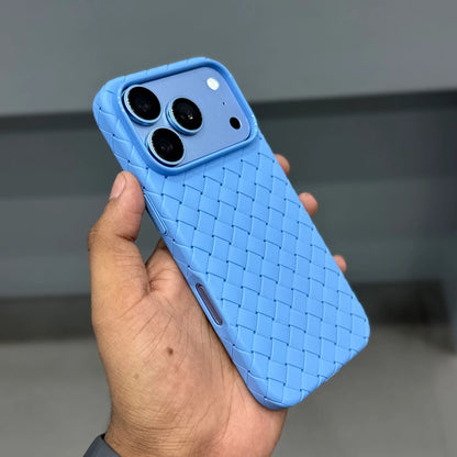 iPhone 18 Pro Max Luxury Weave Breathable Cooling Matte Soft Grid Case - Sky Blue