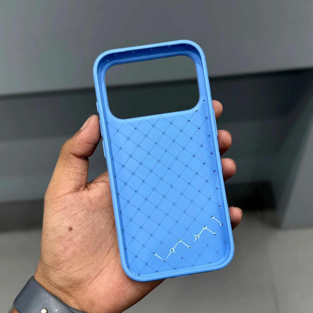 iPhone 18 Pro Max Luxury Weave Breathable Cooling Matte Soft Grid Case - Sky Blue