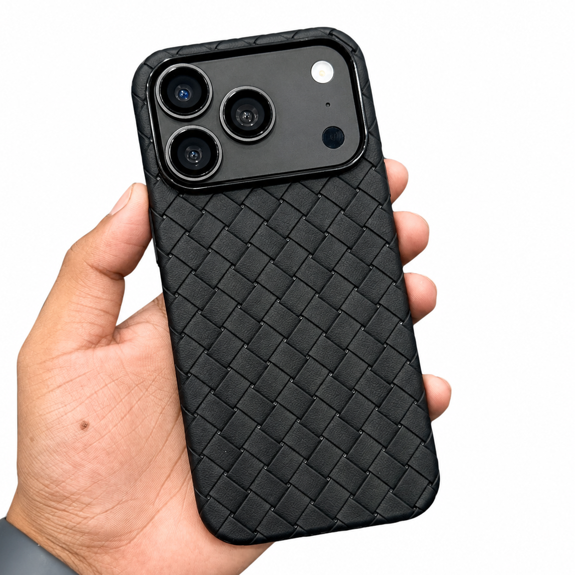 iPhone 18 Pro Max Luxury Weave Breathable Cooling Matte Soft Grid Case - Black