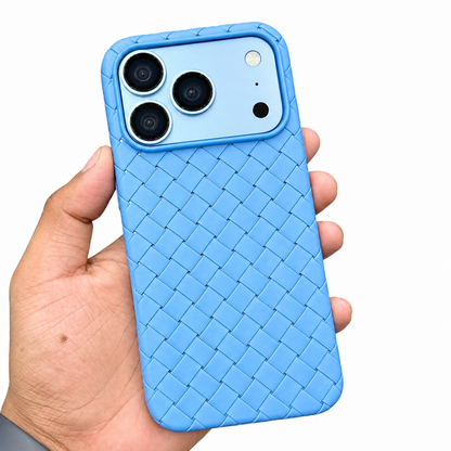 iPhone 18 Pro Luxury Weave Breathable Cooling Matte Soft Grid Case - Sky Blue