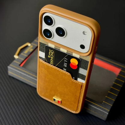 iPhone 18 Pro Max Leather Case,  Mentor Latus VII Premium Leather Series with Card Slot Pocket - Black