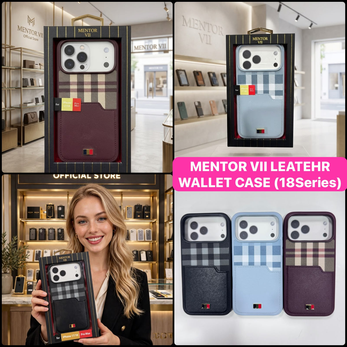 iPhone 18 Pro Leather Case,  Mentor Latus VII Premium Leather Series with Card Slot Pocket - Sky Blue
