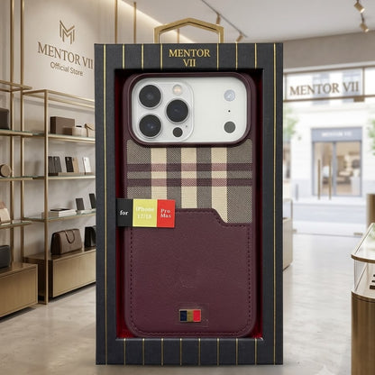 iPhone 18 Pro Leather Case,  Mentor Latus VII Premium Leather Series with Card Slot Pocket - Wine