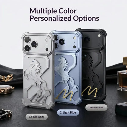 iPhone 18 Pro Metal Bumper Case, Pegasus Horse Hollow Aluminum Alloy Metal Bumper Cover - Wine