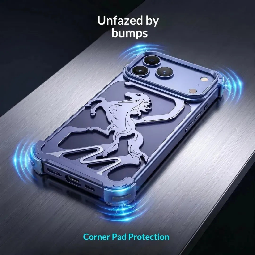 iPhone 18 Pro Metal Bumper Case, Pegasus Horse Hollow Aluminum Alloy Metal Bumper Cover - Wine