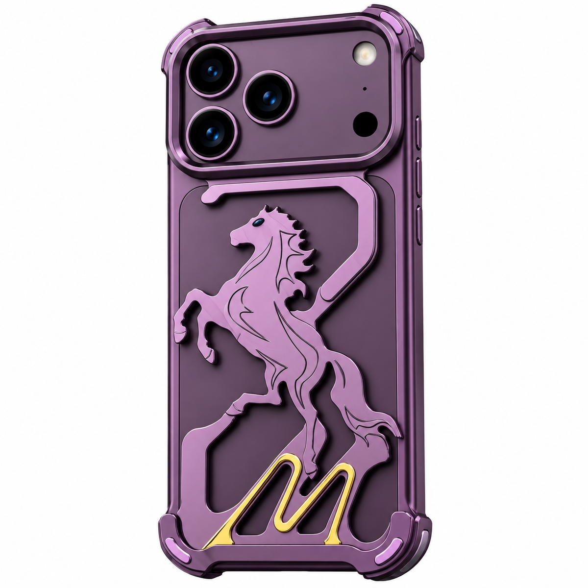 iPhone 18 Pro Metal Bumper Case, Pegasus Horse Hollow Aluminum Alloy Metal Bumper Cover - Wine