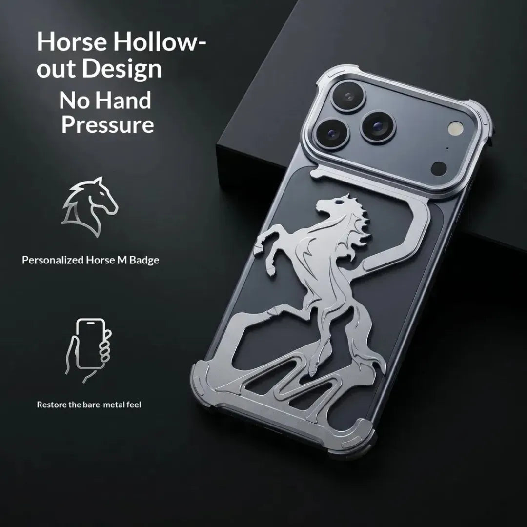 iPhone 18 Pro Metal Bumper Case, Pegasus Horse Hollow Aluminum Alloy Metal Bumper Cover - Wine