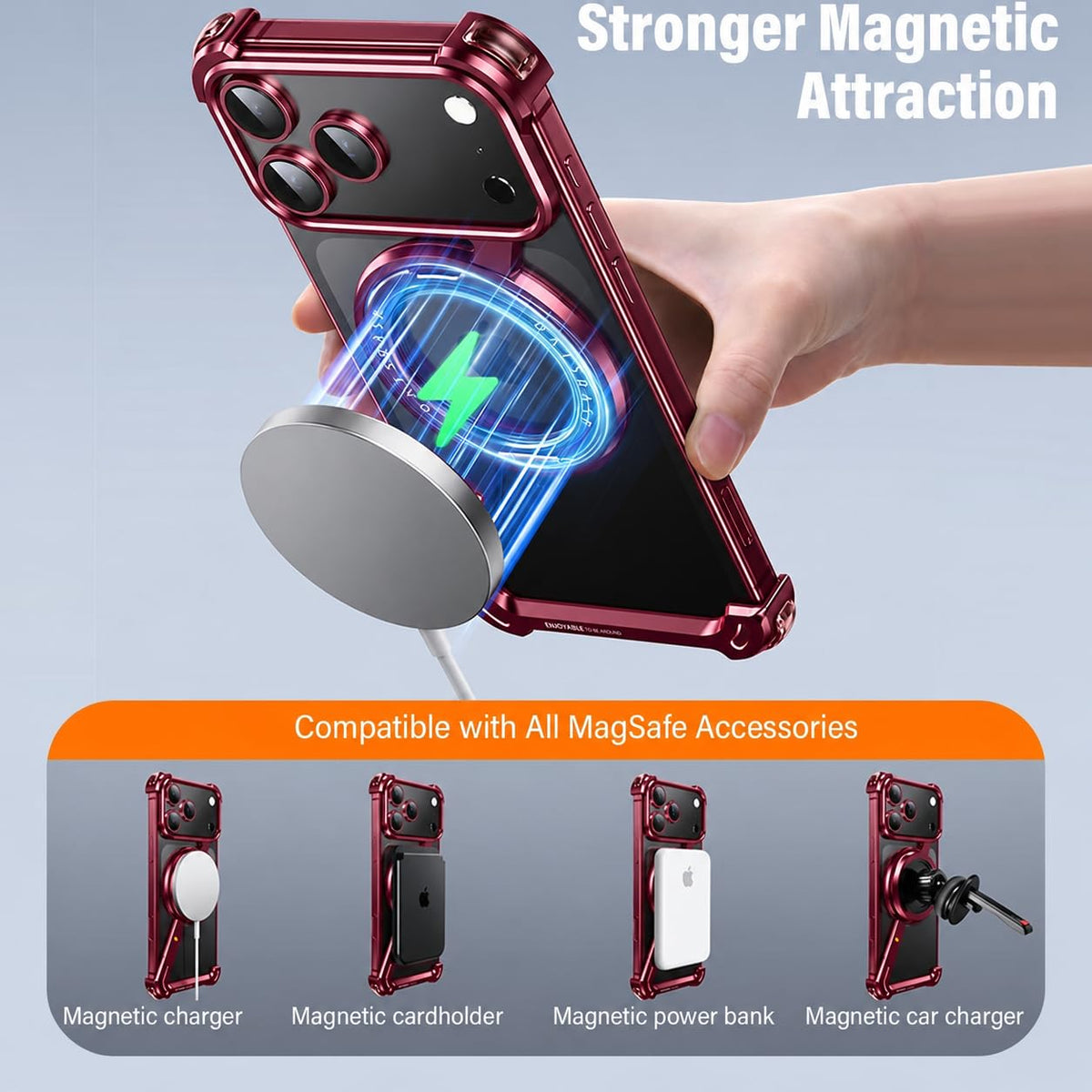 iPhone 18 Pro Metal Case,  Frameless Bumper Case 360° Rotatable Stand with Magsafe - Wine
