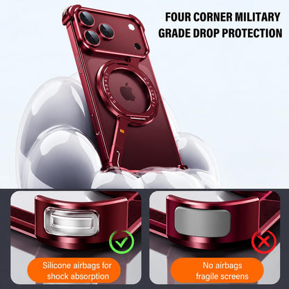 iPhone 18 Pro Metal Case,  Frameless Bumper Case 360° Rotatable Stand with Magsafe - Wine
