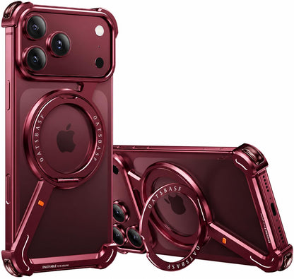 iPhone 18 Pro Metal Case,  Frameless Bumper Case 360° Rotatable Stand with Magsafe - Wine