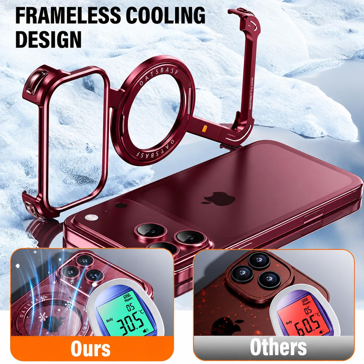 iPhone 18 Pro Metal Case,  Frameless Bumper Case 360° Rotatable Stand with Magsafe - Wine