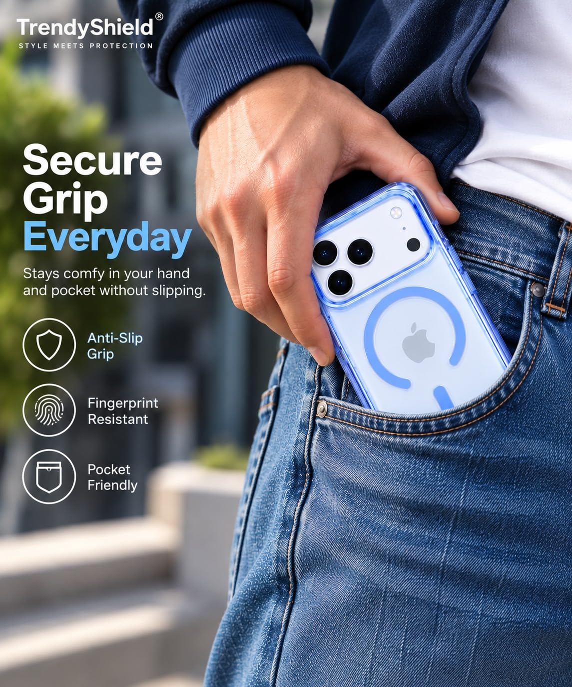 iPhone 18 Pro Max Crystal Clear Semi-Transparent Case Shockproof Cover with Strong N52 Magnetic Magsafe Case - Sky Blue
