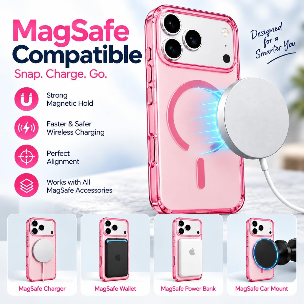 iPhone 18 Pro Max Crystal Clear Semi-Transparent Case Shockproof Cover with Strong N52 Magnetic Magsafe Case - Wine