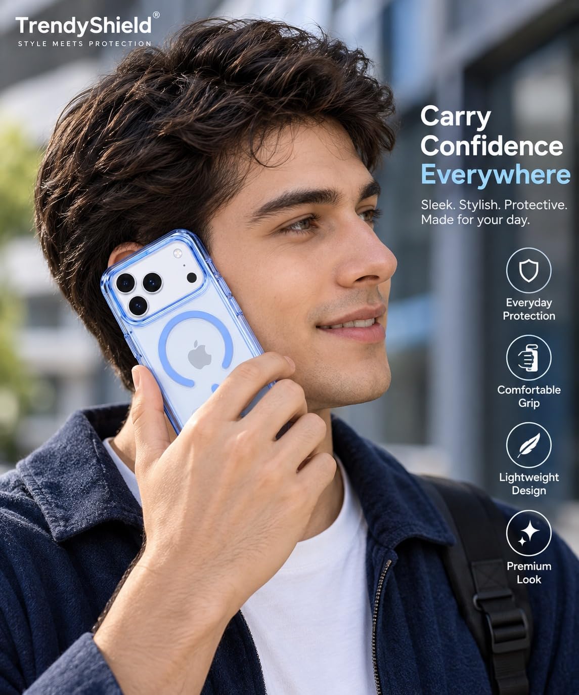 iPhone 18 Pro Max Crystal Clear Semi-Transparent Case Shockproof Cover with Strong N52 Magnetic Magsafe Case - Sky Blue