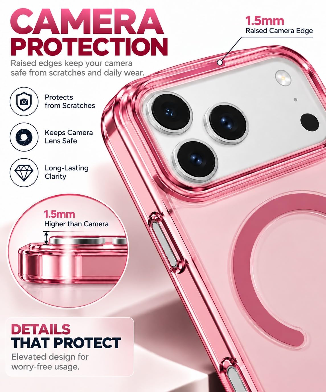 iPhone 18 Pro Max Crystal Clear Semi-Transparent Case Shockproof Cover with Strong N52 Magnetic Magsafe Case - Wine