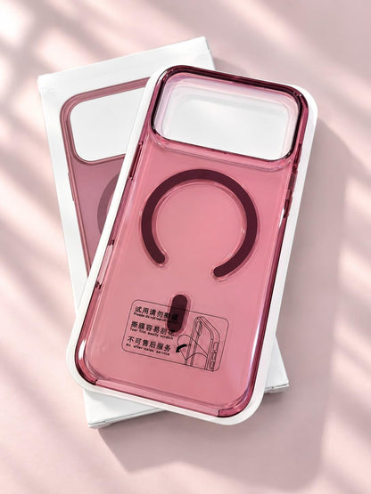 iPhone 18 Pro Max Crystal Clear Semi-Transparent Case Shockproof Cover with Strong N52 Magnetic Magsafe Case - Wine