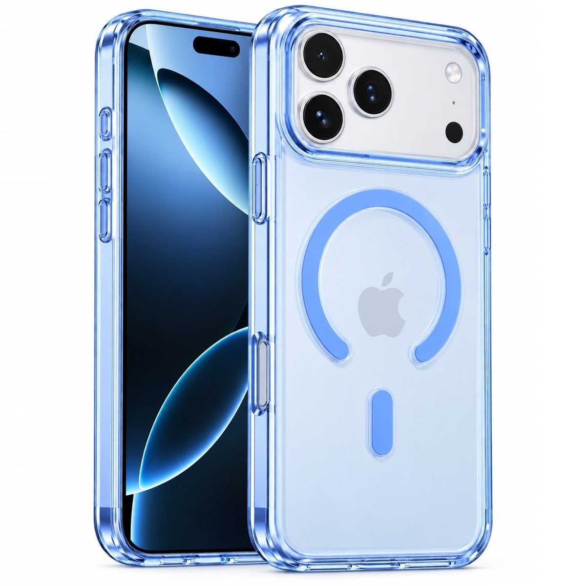 iPhone 18 Pro Max Crystal Clear Semi-Transparent Case Shockproof Cover with Strong N52 Magnetic Magsafe Case - Sky Blue