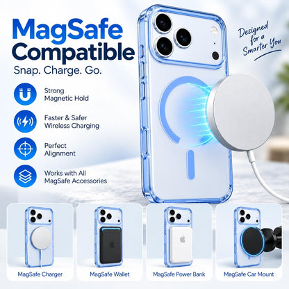 iPhone 18 Pro Max Crystal Clear Semi-Transparent Case Shockproof Cover with Strong N52 Magnetic Magsafe Case - Sky Blue