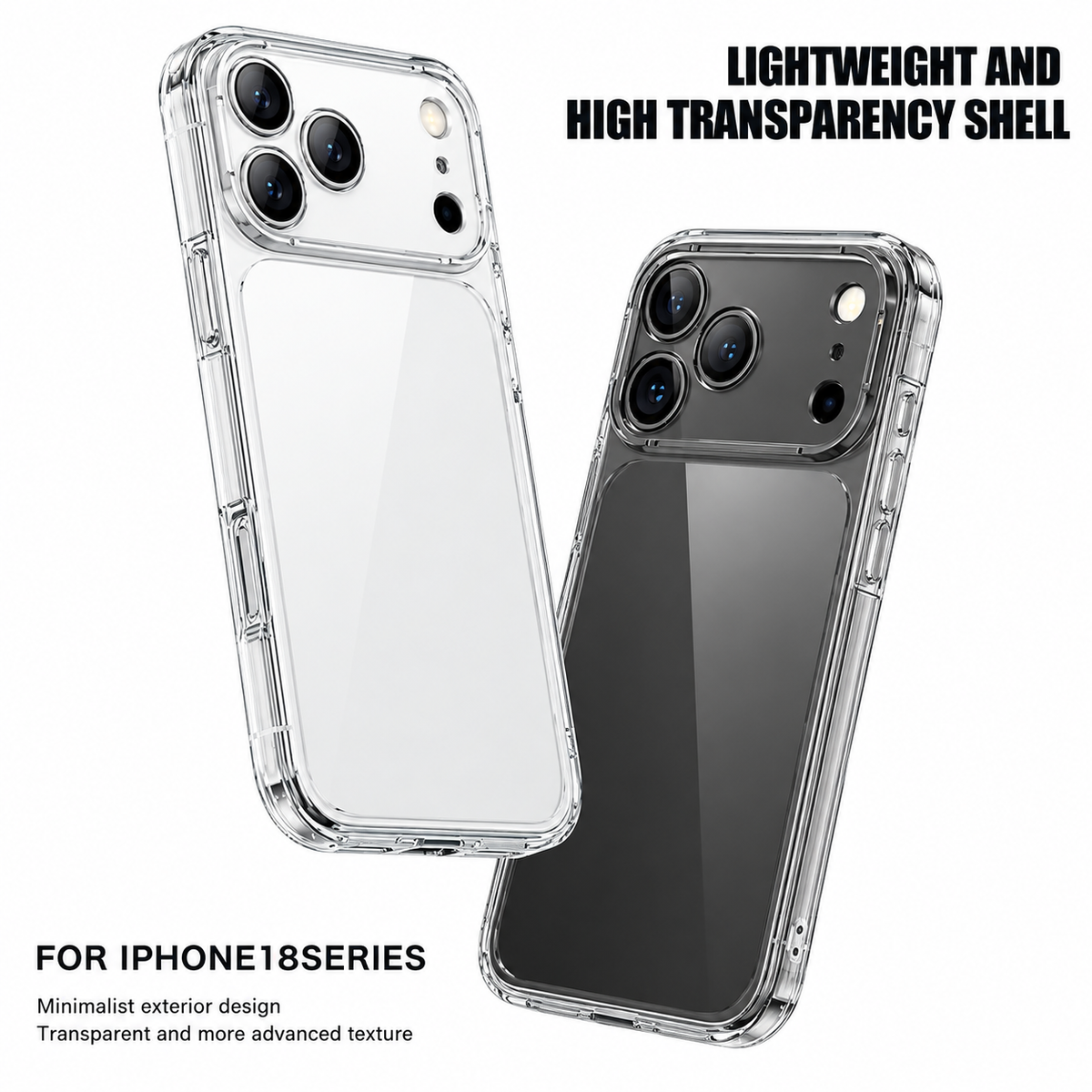 iPhone 18 Pro Max Anti-Yellowing Case Shockproof Super Slim Hard PC Transparent Cover