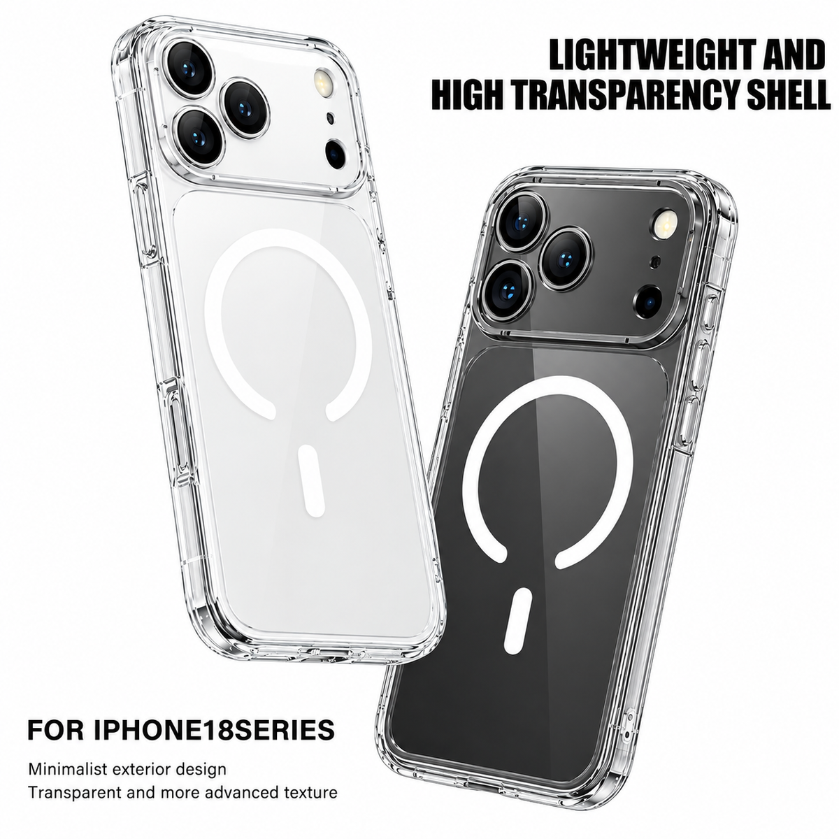 iPhone 18 Pro Max Anti-Yellowing Case Shockproof Super Slim Hard PC Transparent Cover with Magsafe Case