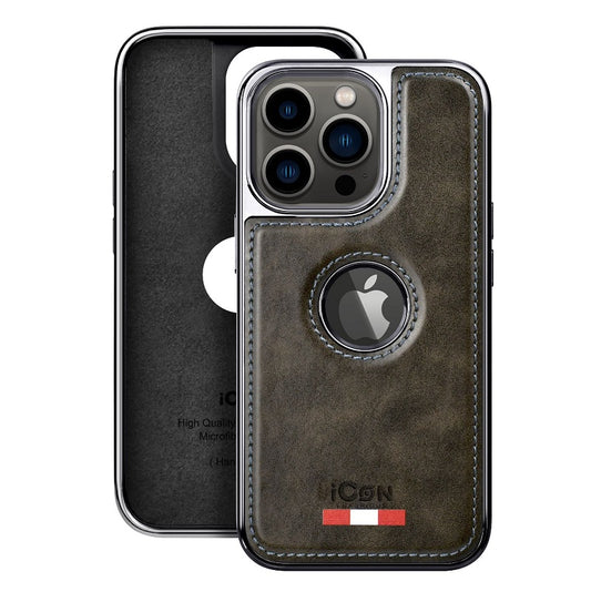 iPhone 15 Pro Leather Case Original Luxurious Premium Quality leather Case- Grey
