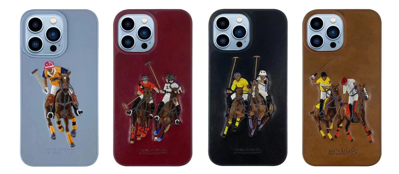 iPhone 14 Pro Max Luxury 3D Embroided Polo Jockey Series Woven Leather Case
