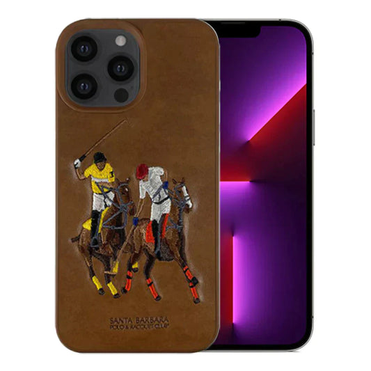 iPhone 14 Pro Luxury 3D Embroided Polo Jockey Series Woven Leather Case