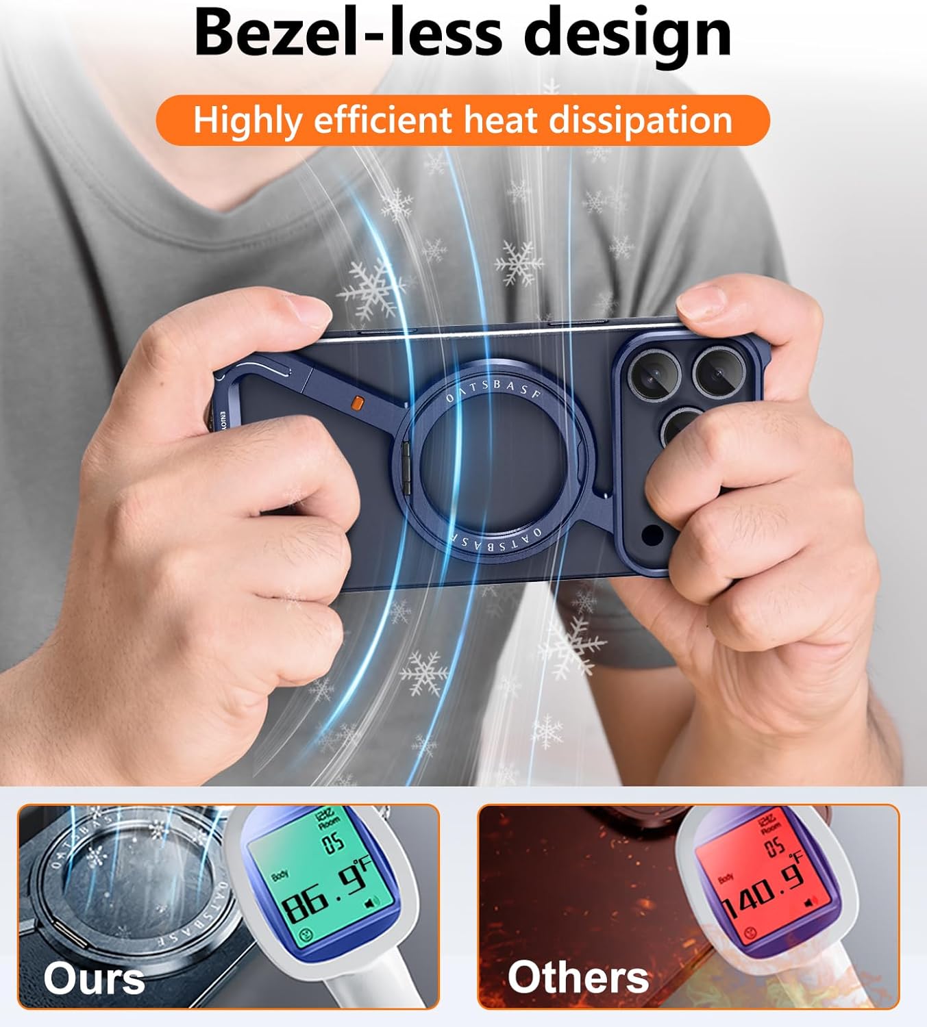 iPhone 17 Pro Max Metal Frameless Bumper Case 360° Rotatable Stand with Magsafe - Blue