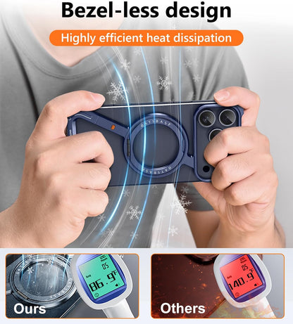 iPhone 17 Pro Max Metal Frameless Bumper Case 360° Rotatable Stand with Magsafe - Blue