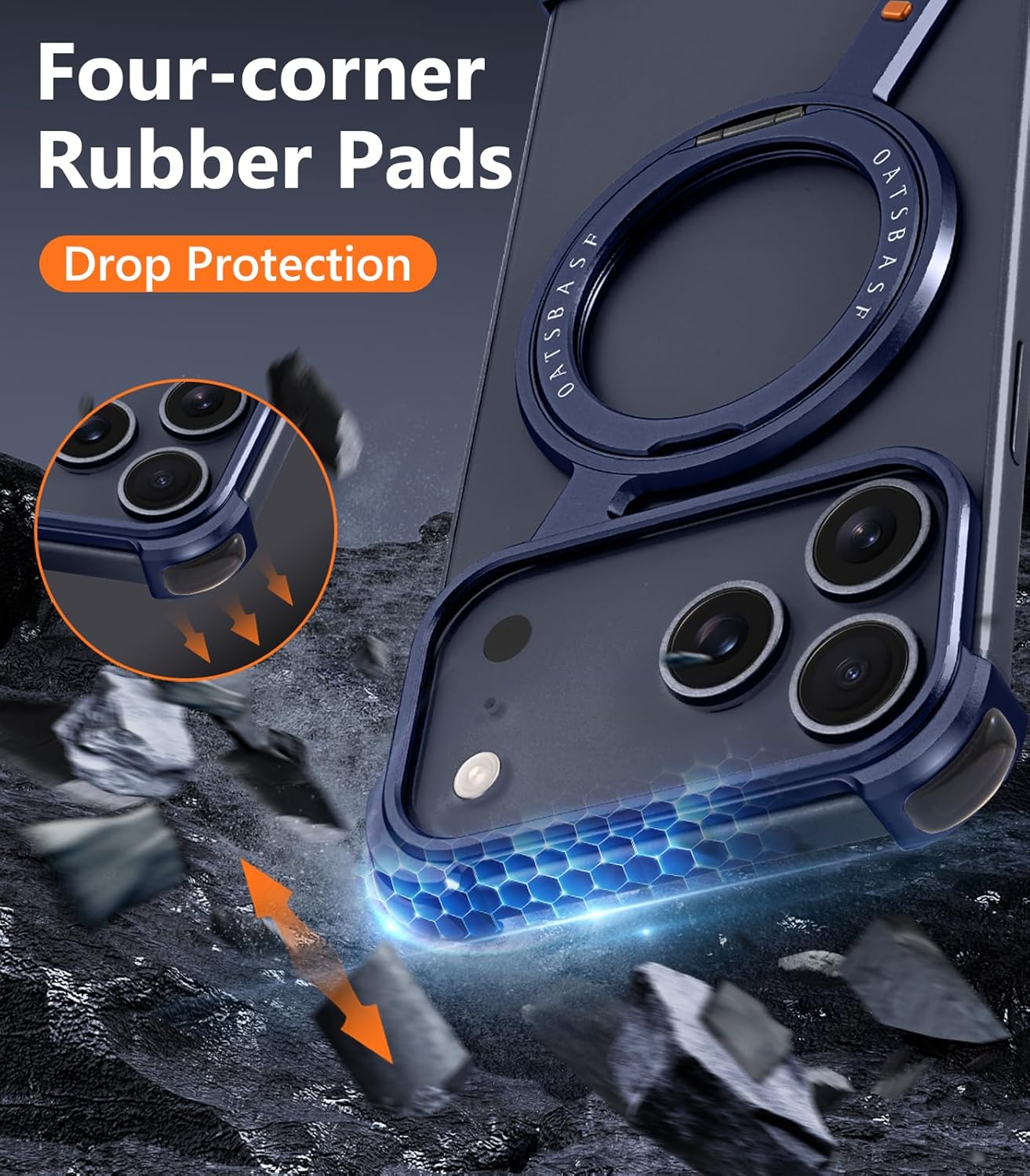 iPhone 17 Pro Max Metal Frameless Bumper Case 360° Rotatable Stand with Magsafe - Blue