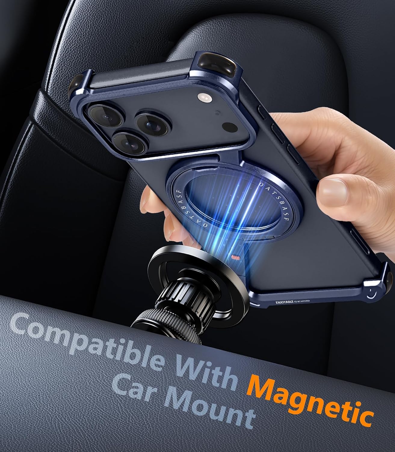 iPhone 17 Pro Max Metal Frameless Bumper Case 360° Rotatable Stand with Magsafe - Blue