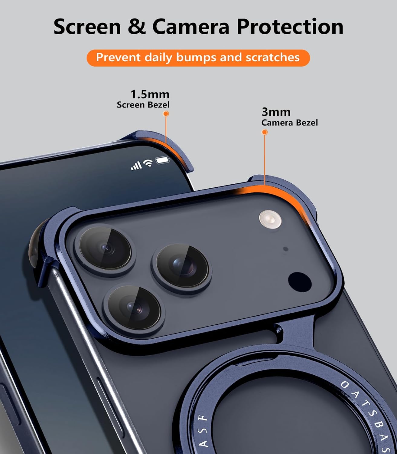 iPhone 17 Pro Max Metal Frameless Bumper Case 360° Rotatable Stand with Magsafe - Blue