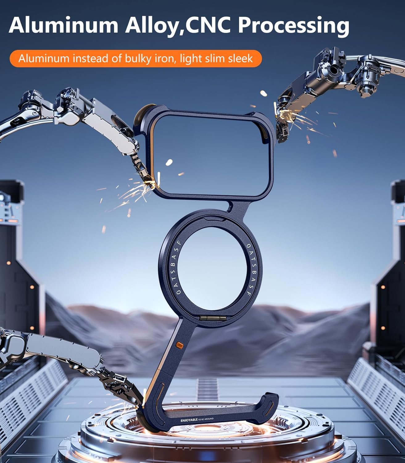 iPhone 17 Pro Max Metal Frameless Bumper Case 360° Rotatable Stand with Magsafe - Blue