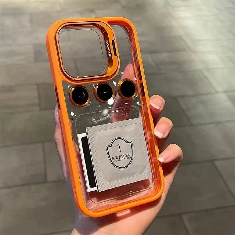 iPhone 15 Luxury Camera Lens Protector Case With Metal Stand
