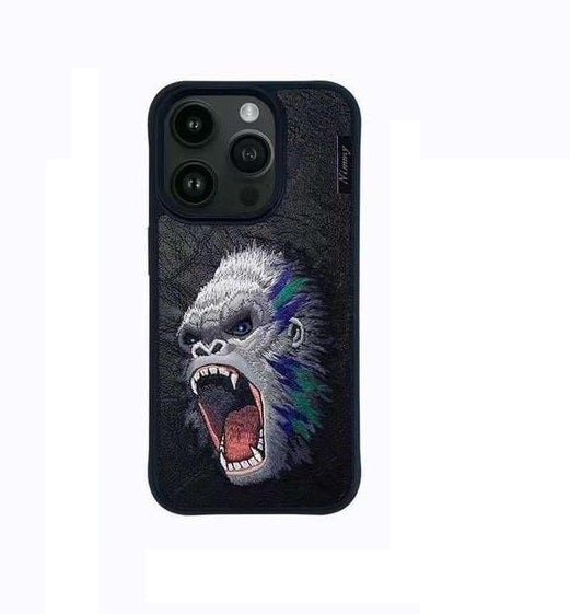 iPhone 15 Nimmy 3D Embroided Leather King Kong Back Case