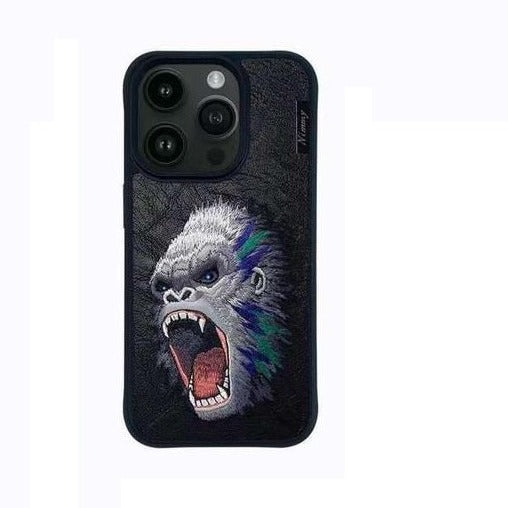 iPhone 15 Pro Nimmy 3D Embroided Leather King Kong Back Case