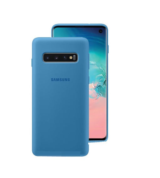 Samsung Galaxy S10 Plus Silicon Case Liquid Silicon Inner Fabric with Logo-Light Blue