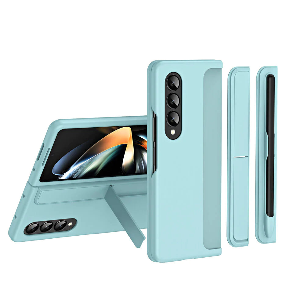 Samsung Galaxy Z Fold 4 Shockproof S Pen Stand Cover-Light Blue