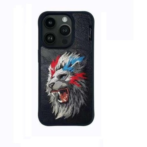 iPhone 15 Pro Nimmy 3D Embroided Leather Lion Back Case