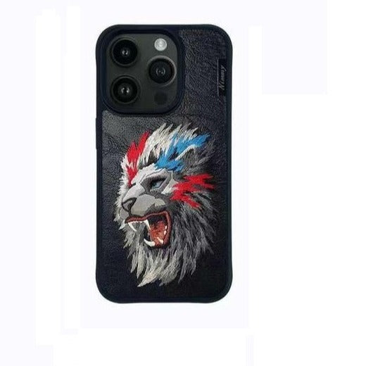 iPhone 15 Pro Max Nimmy 3D Embroided Leather Lion Back Case