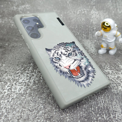 Samsung Galaxy S25 Ultra Nimmy Case, 3D Embroidery Tiger Face Leather Case - Grey