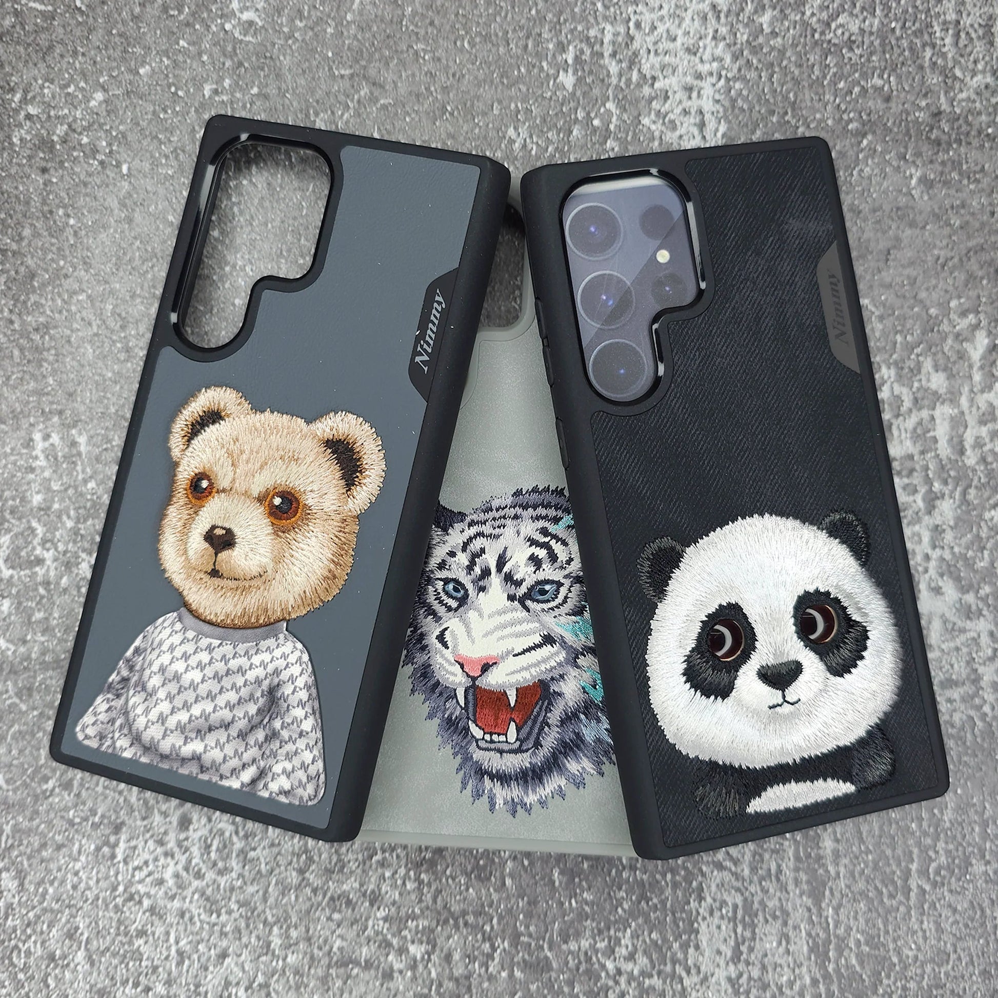 Samsung Galaxy S25 Ultra Nimmy Case, 3D Embroidery Teddy Leather Case - Grey