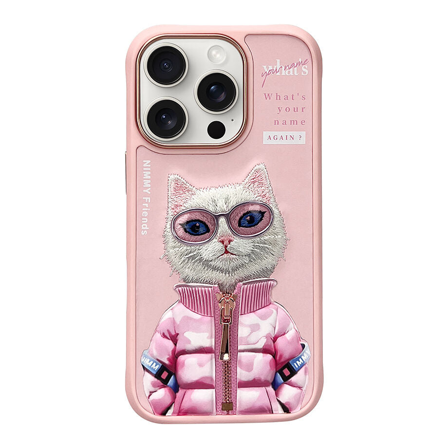 iPhone 16 Pro Max Nimmy 3D Embroidery Winter Jacket Series Case - Cute Cat