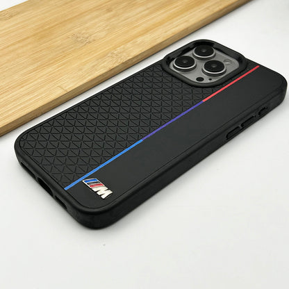 iPhone 15 Pro Max BMW Case, Sports Car BMW M Performance Logo Leather Back cover