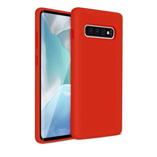 Samsung Galaxy S10 Plus Silicon Case Liquid Silicon Inner Fabric with Logo-Red