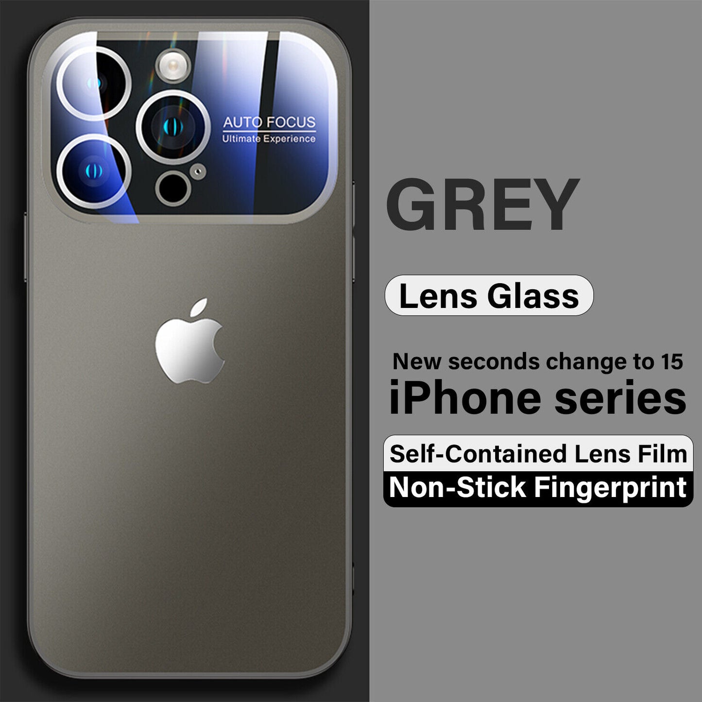 iPhone 15 Full Lens Glass Case With Logo- Grey]