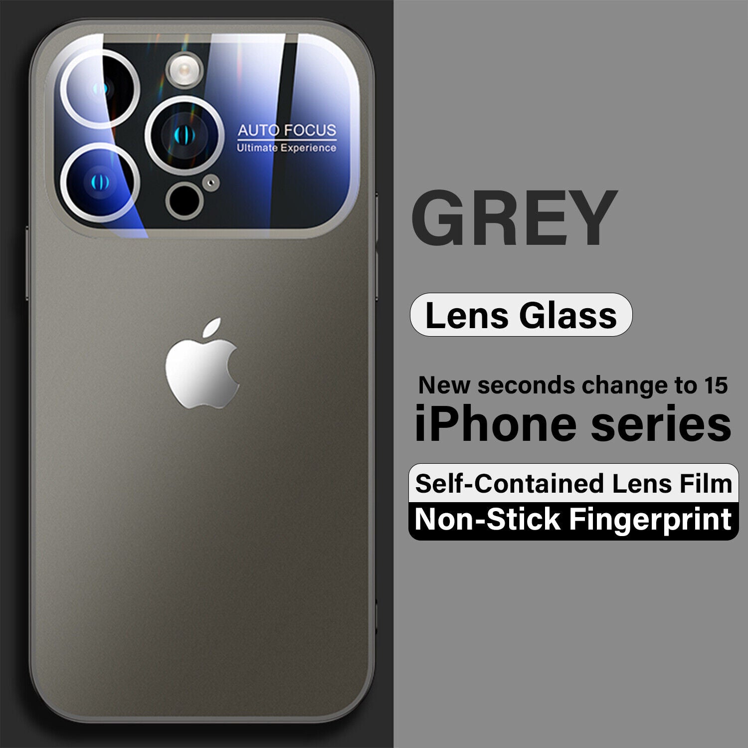 iPhone 15 Plus Full Lens Glass Case With Logo- Grey