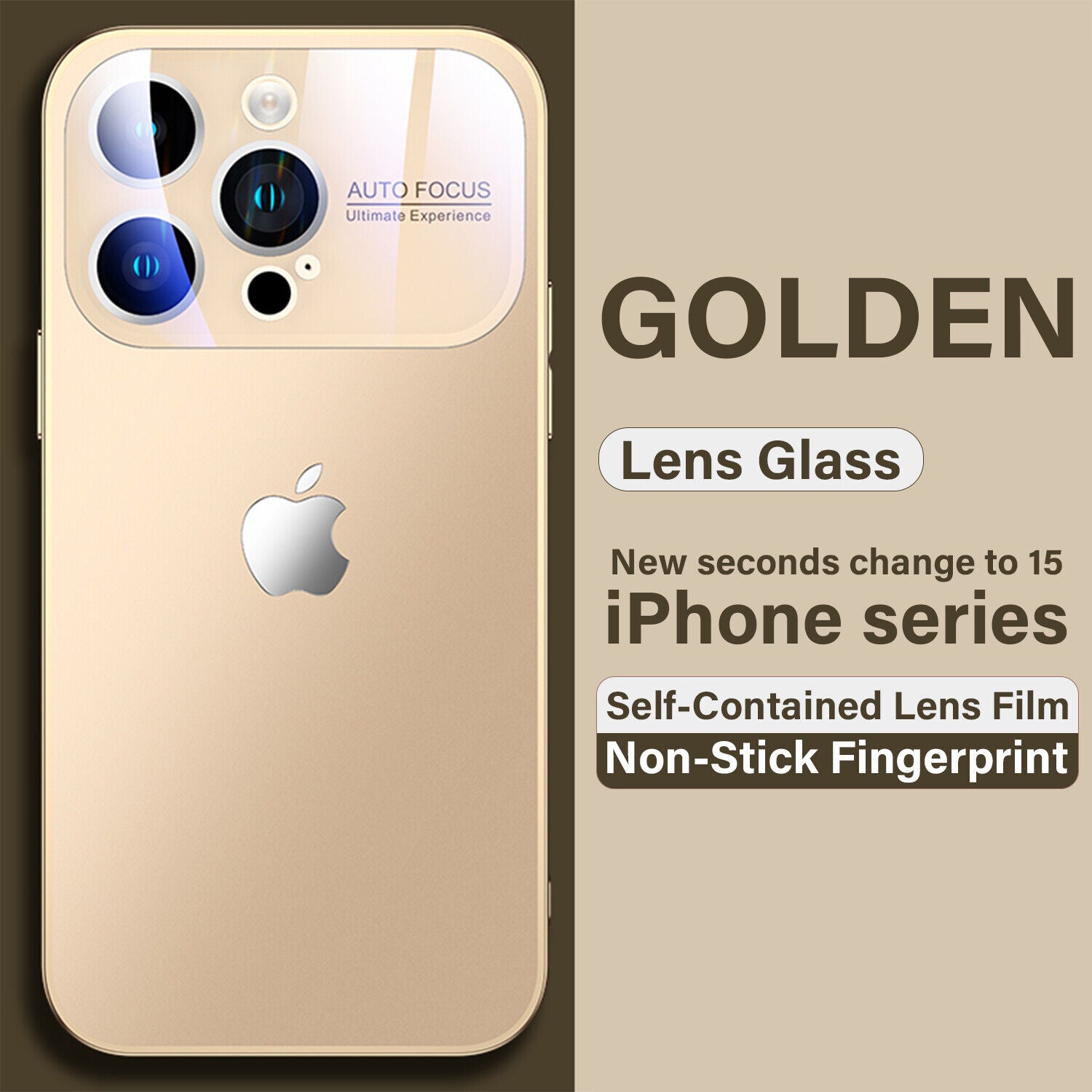 iPhone 12  Full Lens Glass Case With Logo- Gold